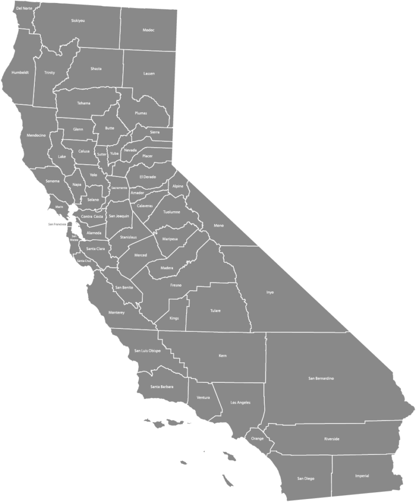 Map of California with cities listed